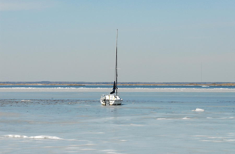 Bay Frozen Sailboat Photograph by Joyce StJames