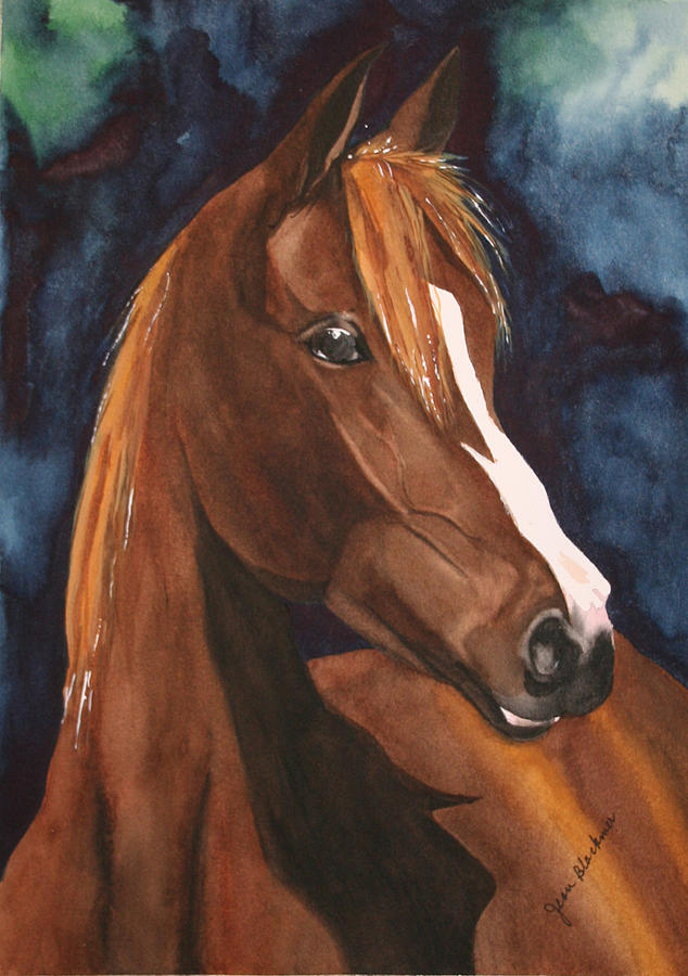 Horse Painting - Bay on Blue 2 by Jean Blackmer Horse Painting - Bay on Blue 2 by Jean Blackmer