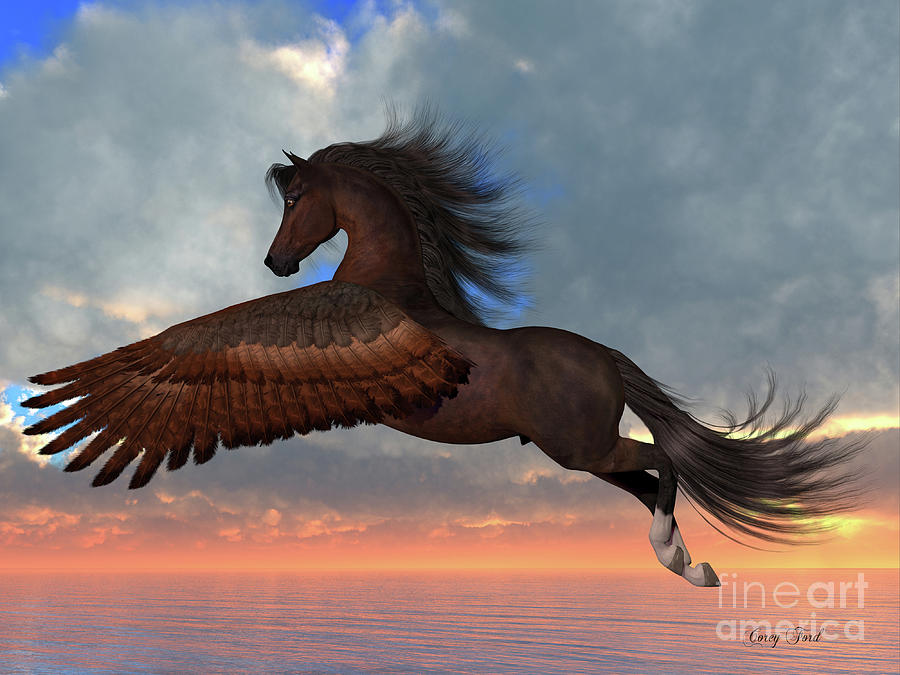 Bay Pegasus Horse Digital Art by Corey Ford