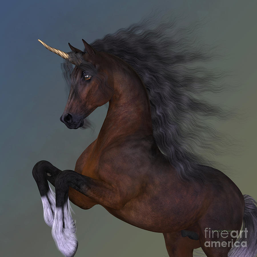 Bay Unicorn Levade Painting by Corey Ford
