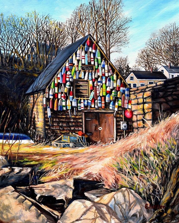 Boat Painting - Bay View Fishing Shack Gloucester MA by Eileen Patten Oliver