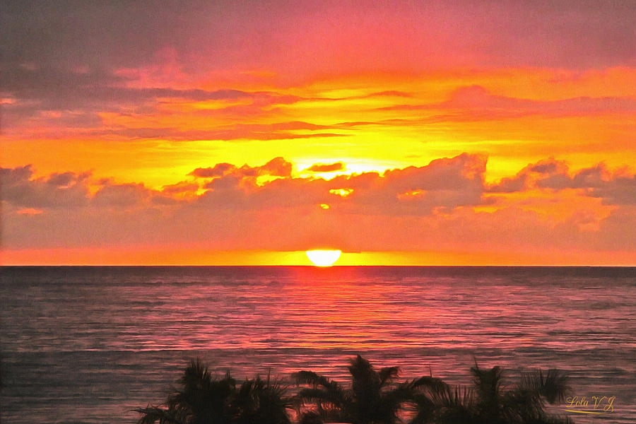 Sunset Painting - Bay View Grand Sunset by Lola Villalobos