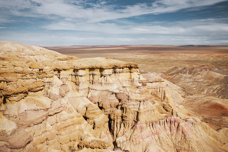 Bayanzag Flaming Cliffs Gobi Desert Mongolia Plain Photograph by Pius