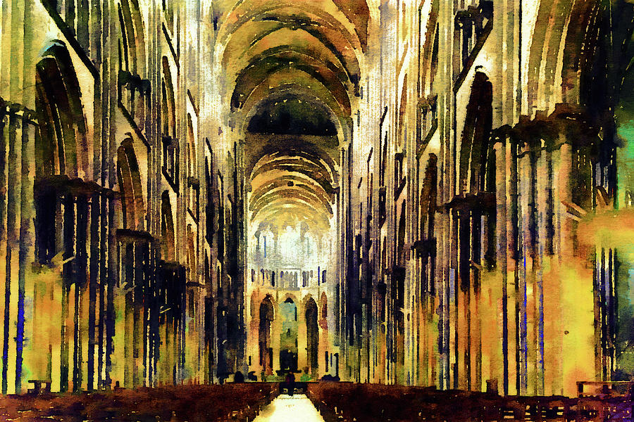 Architechture Painting - Bayeux Cathedral Golden Morning by Georgiana Romanovna