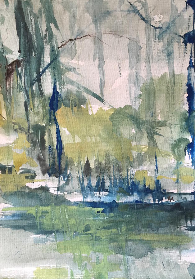 Bayou Blues Abstract Painting by Robin Miller-Bookhout