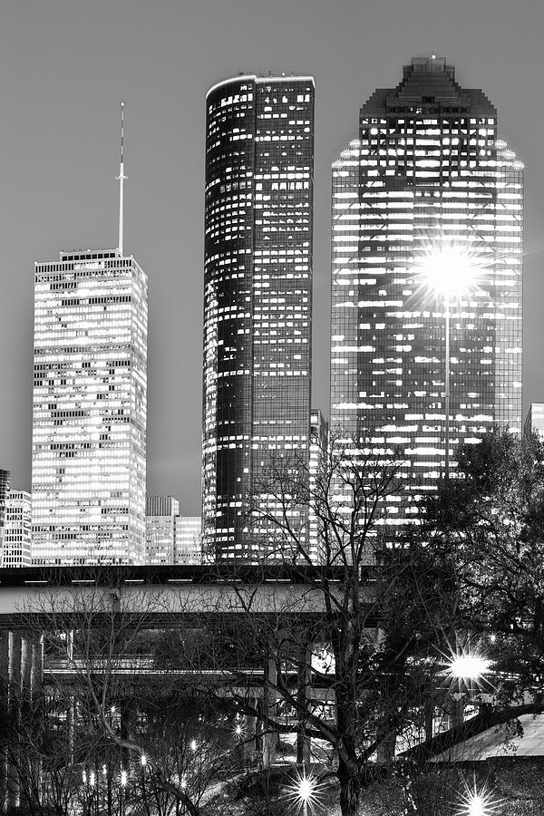 Bayou City in Black and White - Houston Vertical Skyline  Photograph by Gregory Ballos