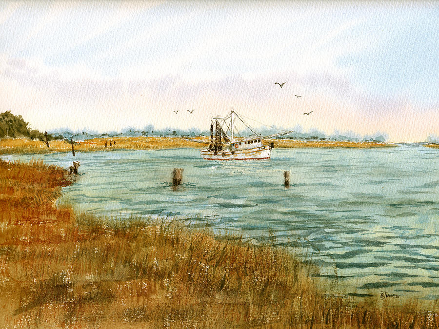 Bayou Shrimping Painting by Barry Jones