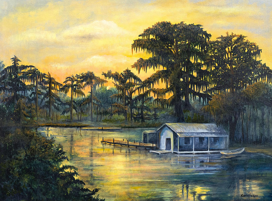Tree Painting - Bayou Sunset by Elaine Hodges