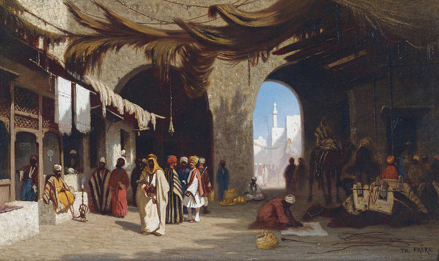 Bazaar in Beirut Painting by Charles-Theodore Frere