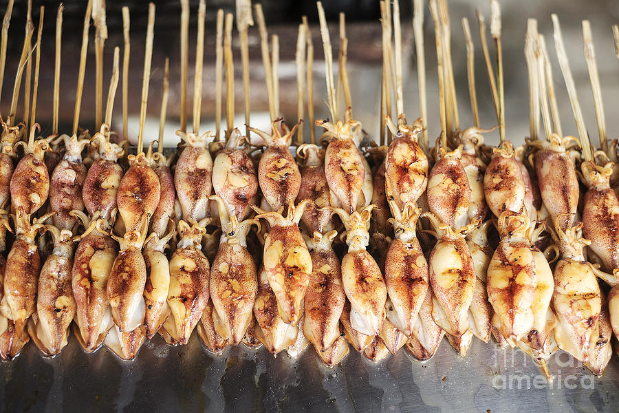 Bbq Asian Grilled Squid In Kep Market Cambodia Photograph