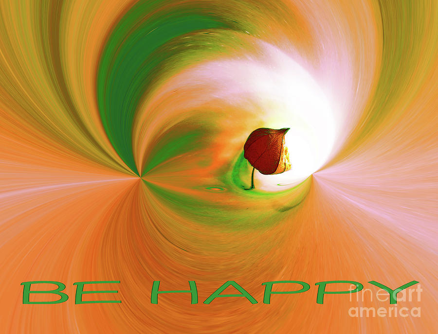 Be Happy, Green-orange With Physalis Digital Art
