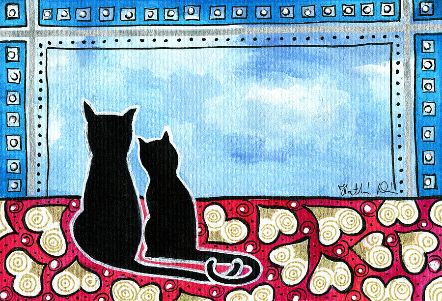 Be My Valentine - Black Cat Card Painting by Dora Hathazi Mendes