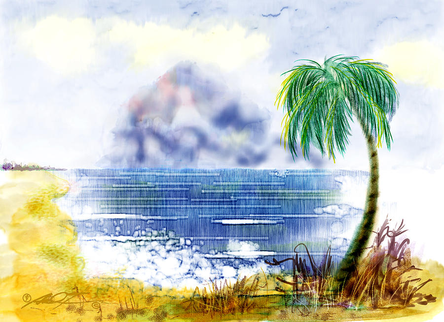 Beach and Palm Tree of D.R.  Painting by Dale Turner