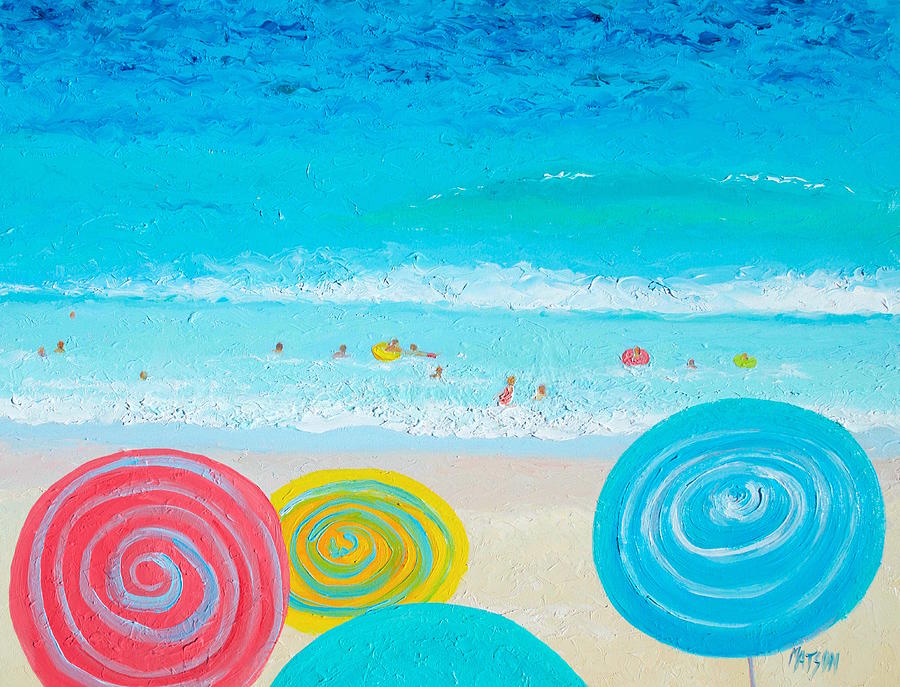 Beach Painting - Beach Art - Lollipop umbrellas by Jan Matson