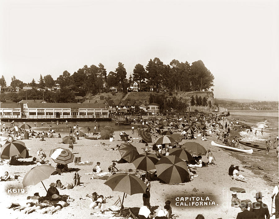 Summer Photograph - Beach at Capitola California Circa 1935 by Monterey County Historical Society