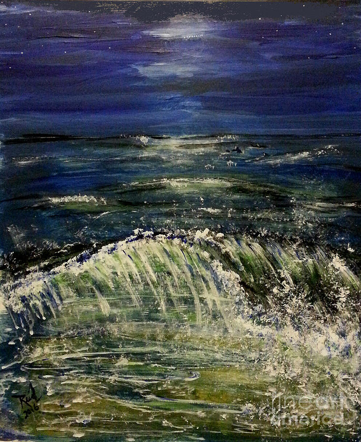 Beach At Night Painting by Reed Novotny