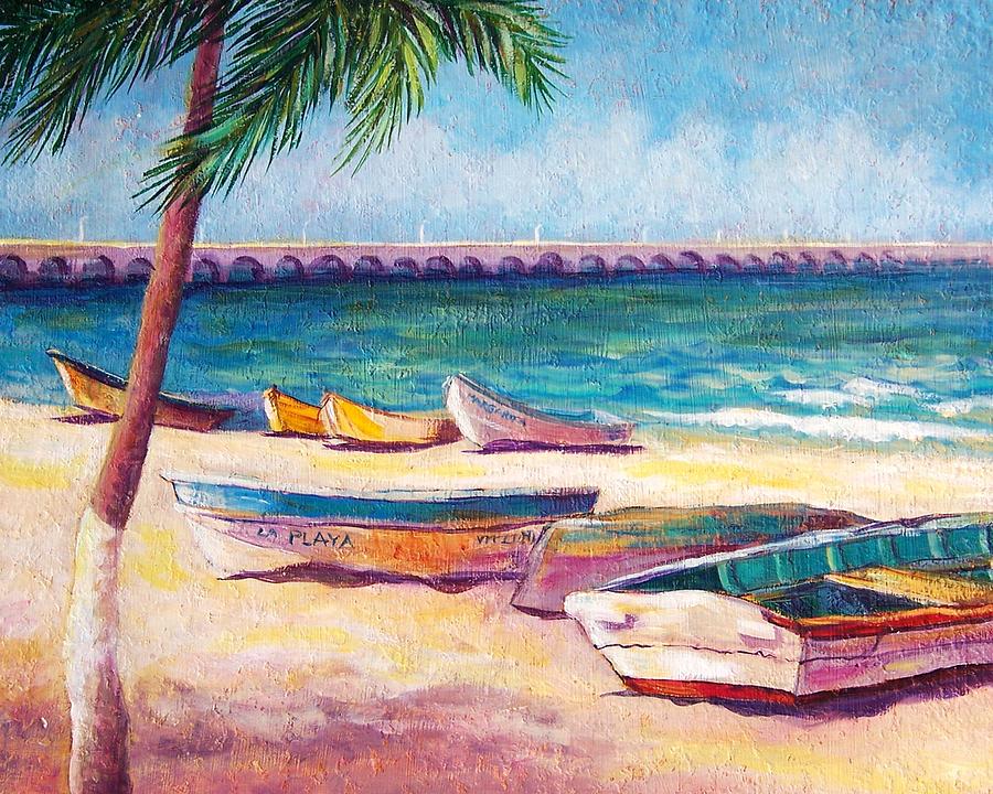 Beach at Progreso Painting by Candy Mayer