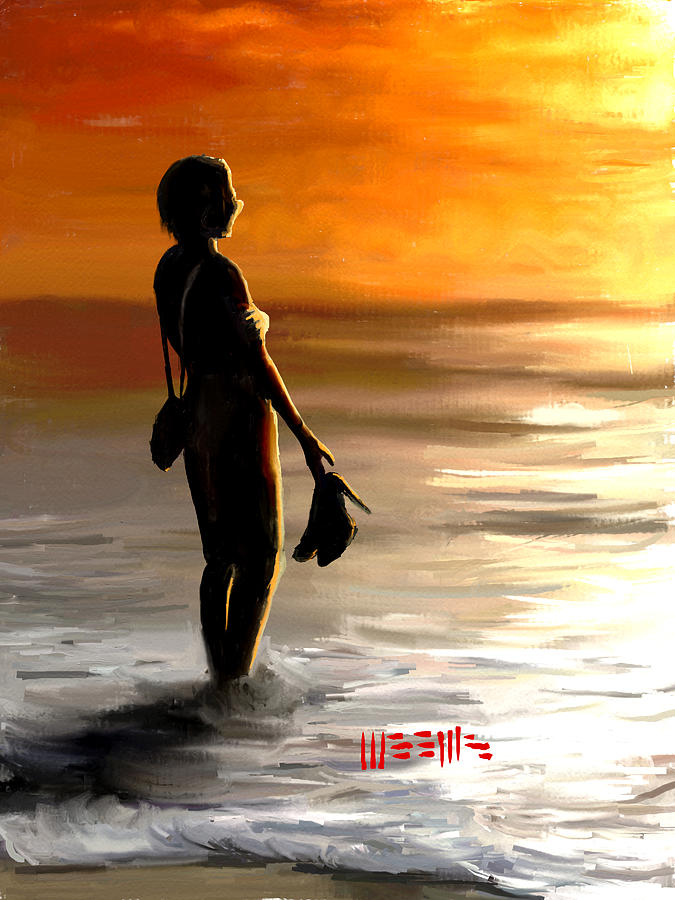 Beach Painting - Beach at Sunset by Dillan Weems Beach Painting - Beach at Sunset by Dillan Weems