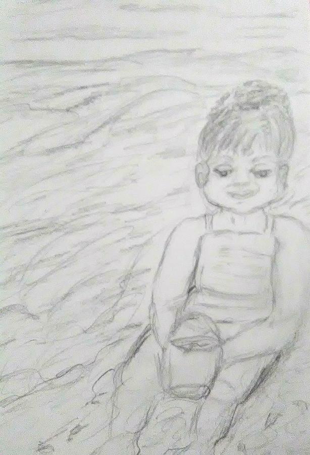   Beach Baby Drawing by Suzanne Berthier
