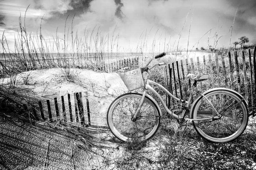 Beach Bike at the  Dunes in Black and White Photograph by Debra and Dave Vanderlaan