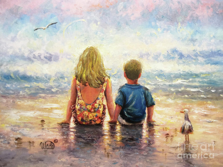Beach Girl and Boy Side By Side by Vickie Wade.