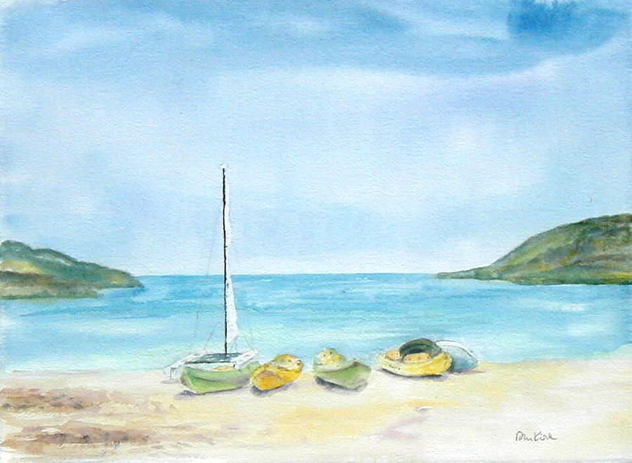 Beach Boats Painting by Diane Kirk