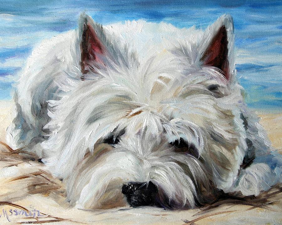Westie Painting - Beach Bum by Mary Sparrow