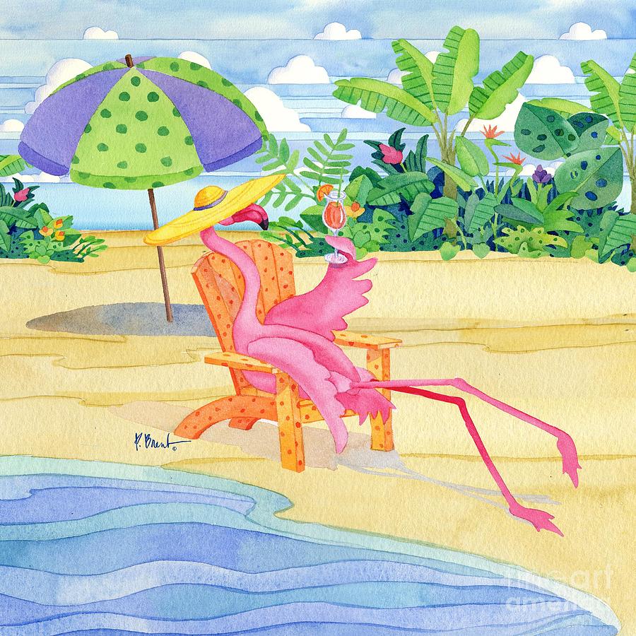 Flamingo Painting - Beach Chair Flamingo by Paul Brent