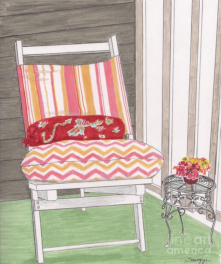 Beach Chair, Sans Beach -- Realistic Still Life of Beach Chair Drawing by Jayne Somogy