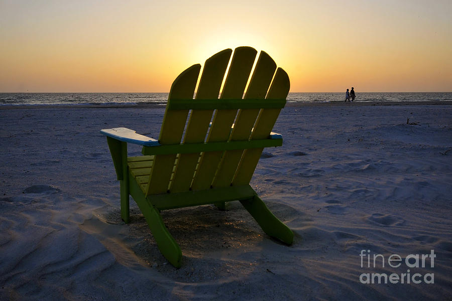 Sunset Photograph - Beach chair sunset by David Lee Thompson