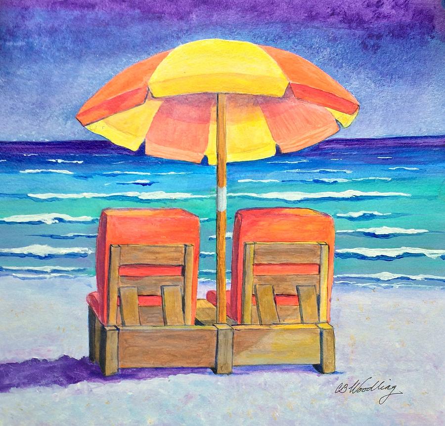 Beach Chairs In Orange Painting By Cb Woodling - Fine Art America