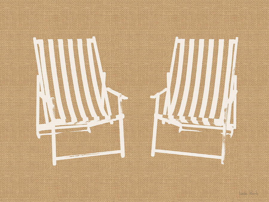 Beach Chairs on Burlap- Art by Linda Woods Mixed Media by Linda Woods
