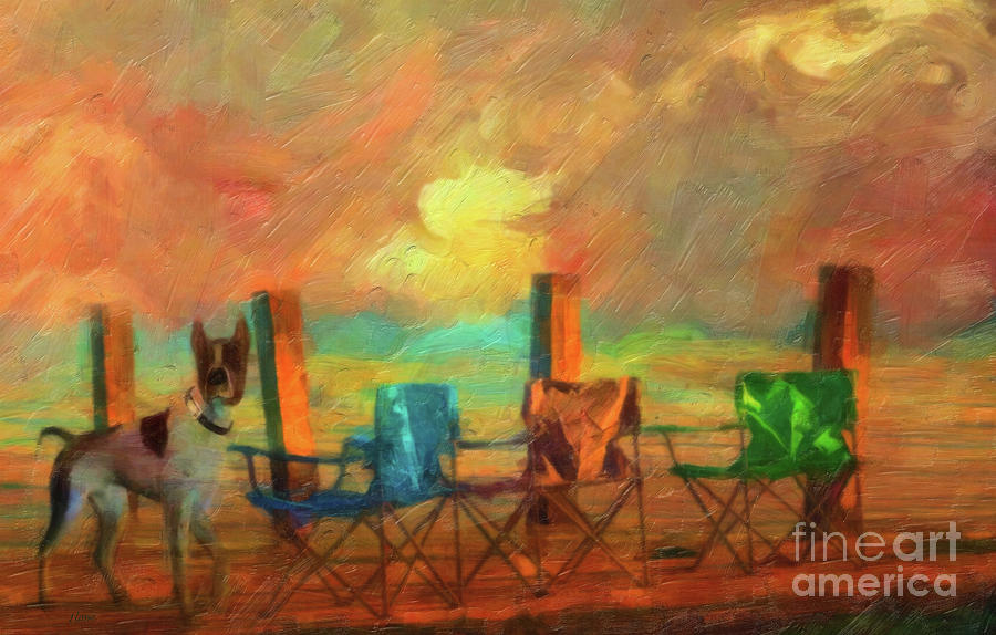 Sunset Painting - Beach Chairs - Painting - by Liane Wright by L Wright