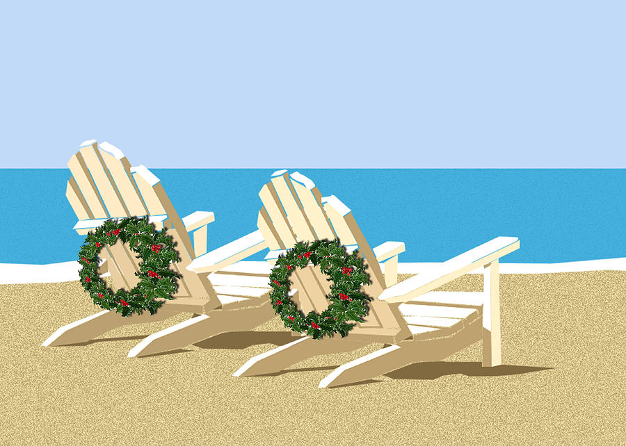 Christmas Painting - Beach Chairs with Wreaths by Elaine Plesser