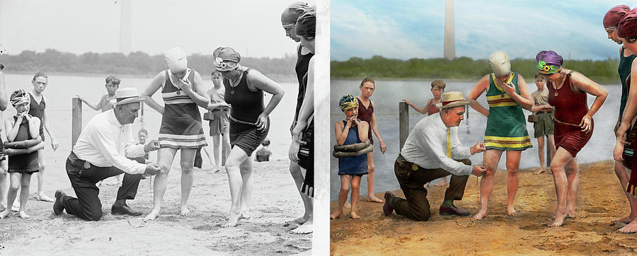 Beach - Cop a feel 1922 - Side by Side Photograph by Mike Savad