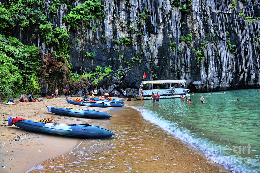 Beach Cove Vietnam Kayaks  Photograph by Chuck Kuhn