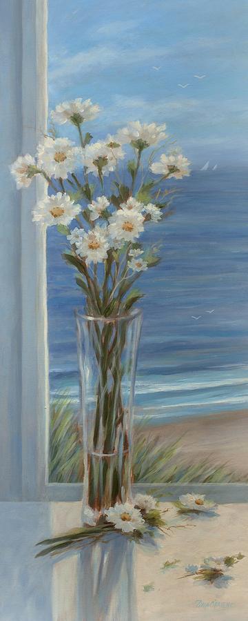 Flower Painting - Beach Daisies in Glass Vase by Tina Obrien