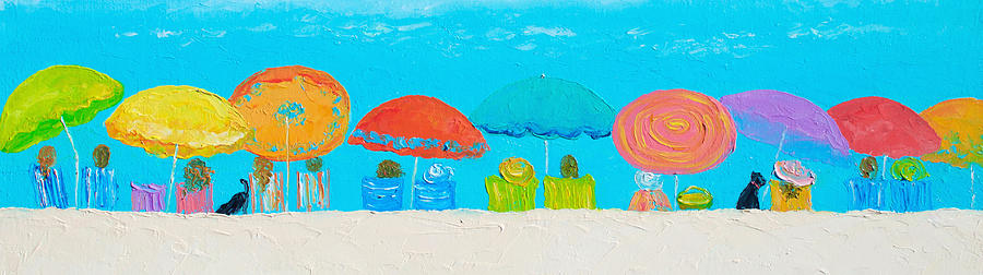 Beach Decor - Umbrellas Panorama Painting by Jan Matson