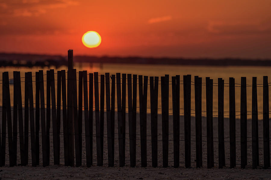 Beach Fence Sunset Lavallette New Jersey Photograph by Terry DeLuco