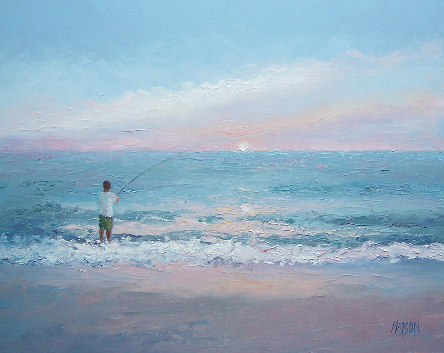 Sunset Painting - Beach Fishing by Jan Matson