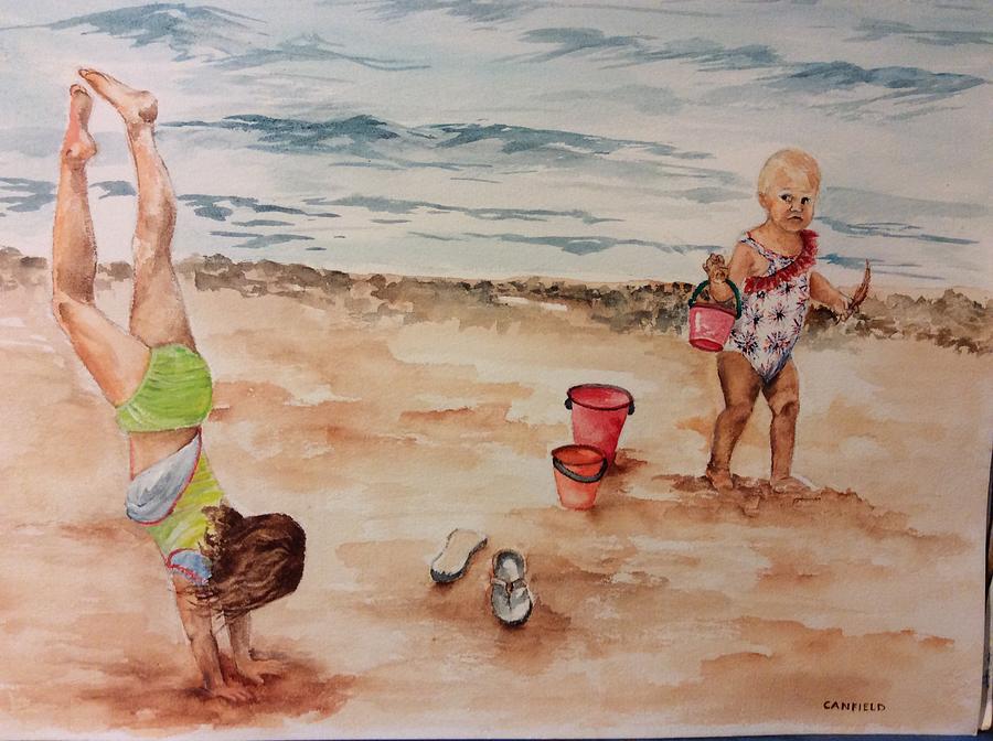  Beach fun. 1 Painting by Ellen Canfield