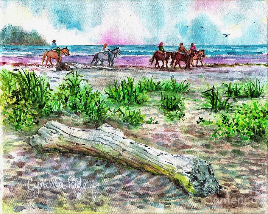 Beach Horseback Riding Painting by Cynthia Pride