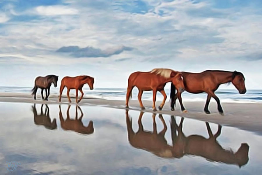 Beach Horses Painting by Harry Warrick