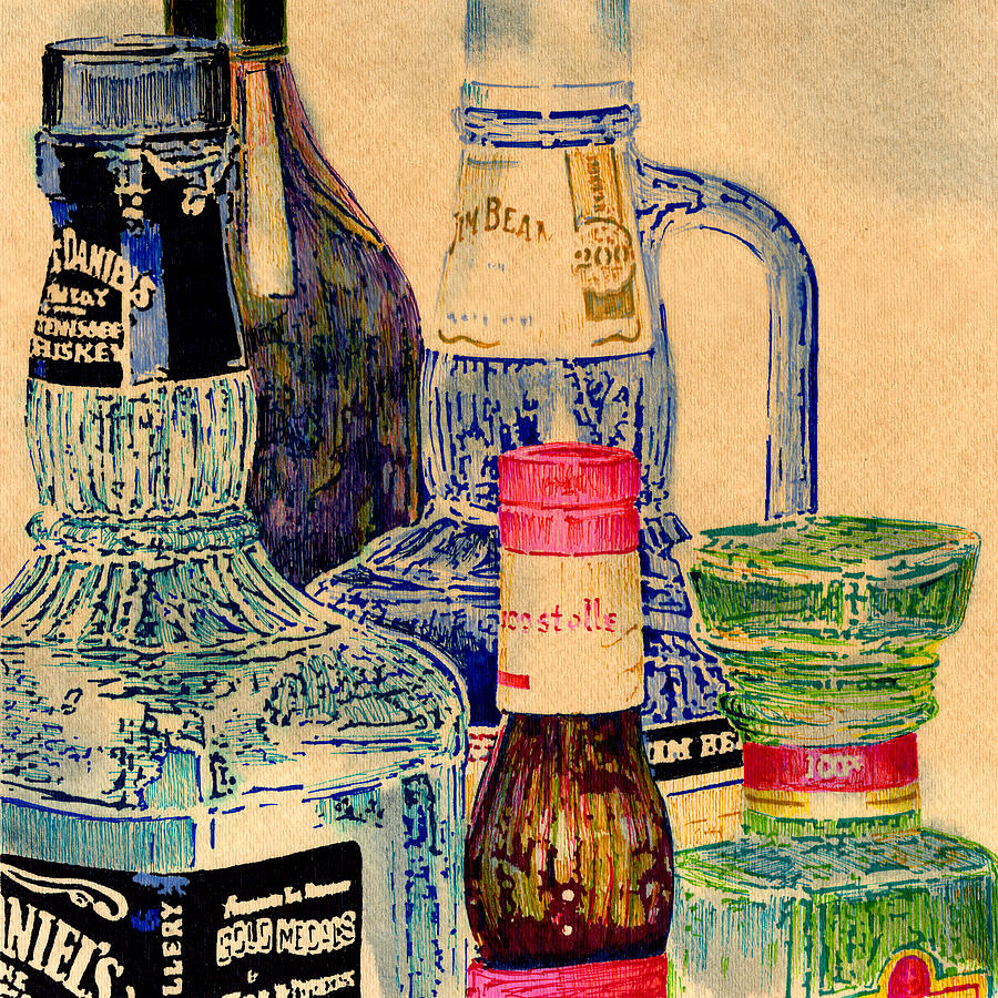 Beach House Bottles Painting by Thomas Hamm