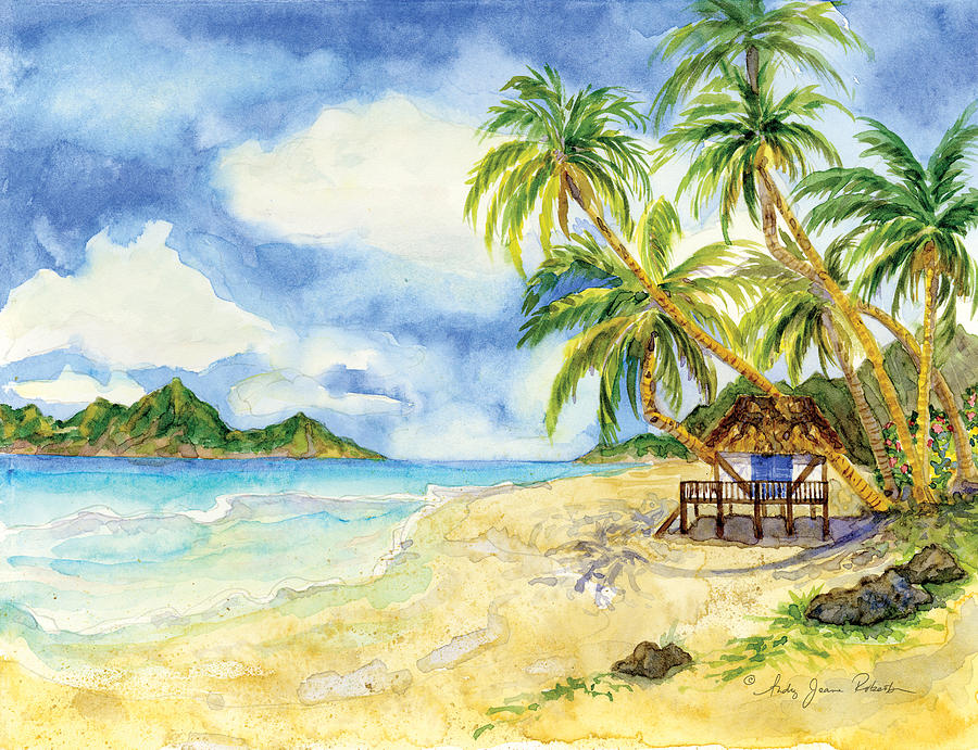 Beach House Cottage on a Caribbean Beach Painting by Audrey Jeanne Roberts