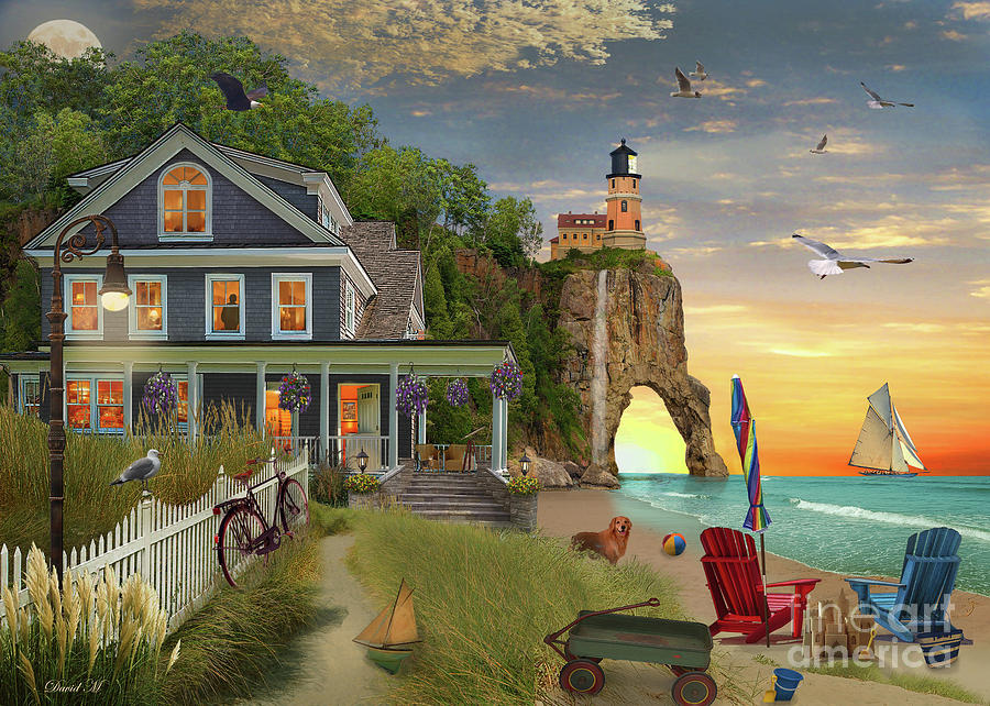 Bird Digital Art - Beach House Lighthouse by MGL Meiklejohn Graphics Licensing