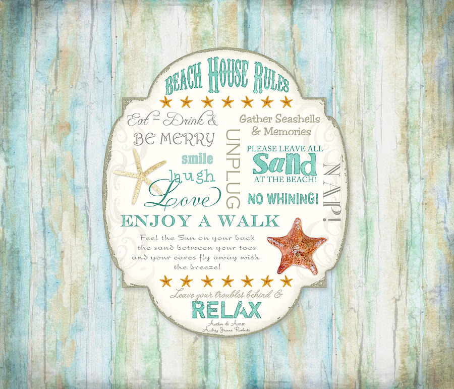 Typography Painting - Beach House Rules - Refreshing Shore Typography by Audrey Jeanne Roberts
