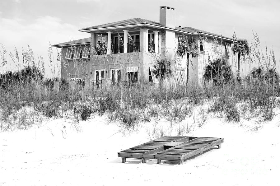 Beach House Vacation Home Above Sand Dunes Destin Florida Black and White Photograph by Shawn OBrien