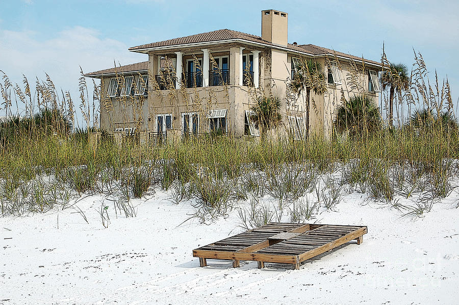 Beach House Vacation Home Above Sand Dunes Destin Florida Poster Edges Digital Art Photograph by Shawn OBrien