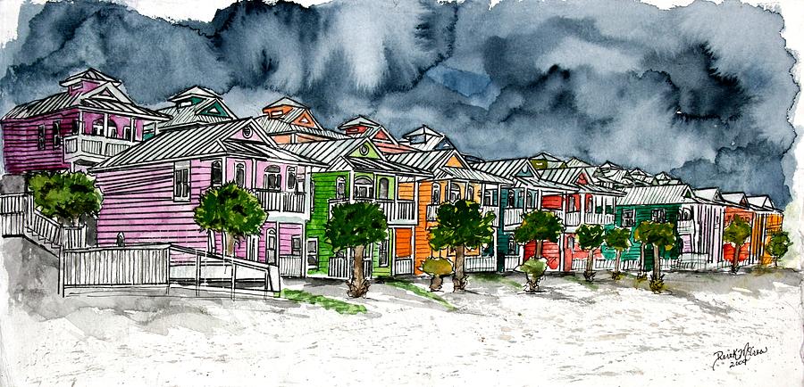 Watercolor Painting - Beach Houses Watercolor Painting by Derek Mccrea Watercolor Painting - Beach Houses Watercolor Painting by Derek Mccrea